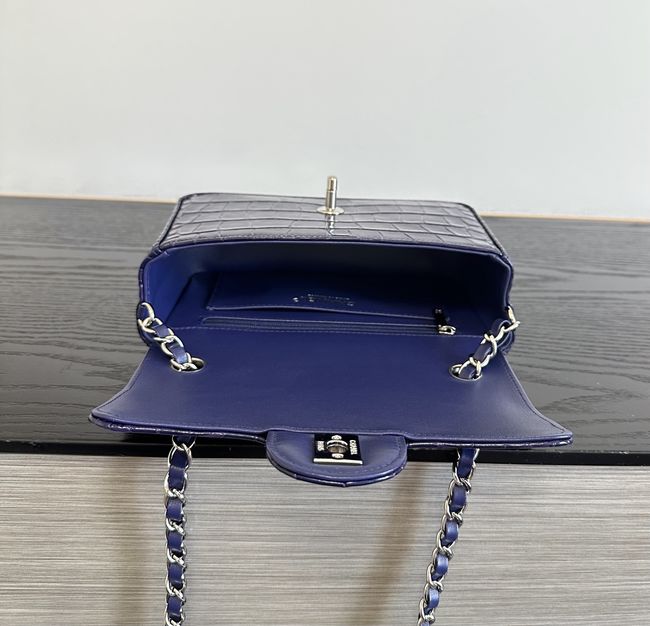 Chanel MINI FLAP BAG Crocodile Embossed 1116 Dark Blue&silver