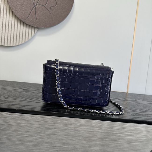 Chanel MINI FLAP BAG Crocodile Embossed 1116 Dark Blue&silver
