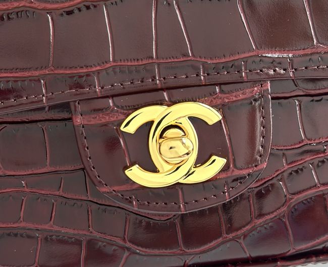 Chanel MINI FLAP BAG Crocodile Embossed 1116 Dark Burgundy&gold Chanel MINI FLAP BAG Crocodile Embossed 1116 Dark Burgundy&gold