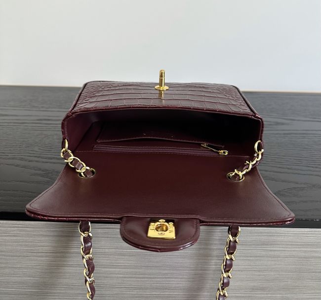 Chanel MINI FLAP BAG Crocodile Embossed 1116 Dark Burgundy&gold Chanel MINI FLAP BAG Crocodile Embossed 1116 Dark Burgundy&gold