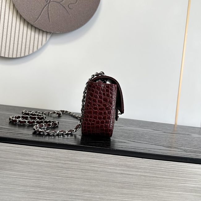 Chanel MINI FLAP BAG Crocodile Embossed 1116 Dark Burgundy&silver Chanel MINI FLAP BAG Crocodile Embossed 1116 Dark Burgundy&silver