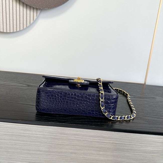 Chanel MINI FLAP BAG Crocodile Embossed 1116 Dark blue&gold Chanel MINI FLAP BAG Crocodile Embossed 1116 Dark blue&gold