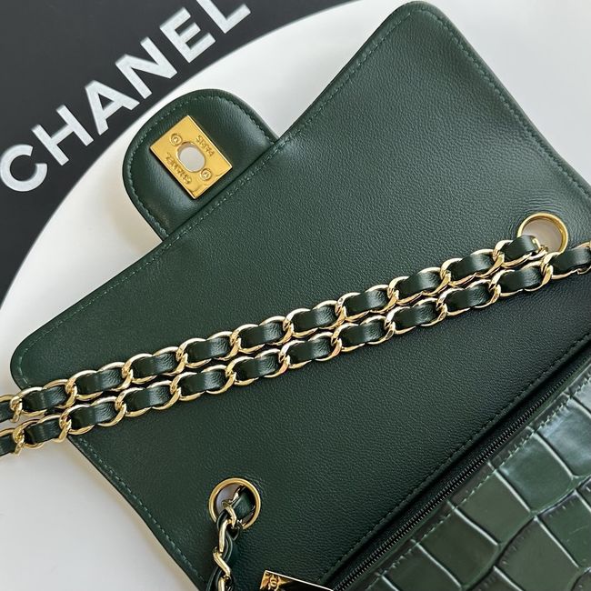 Chanel MINI FLAP BAG Crocodile Embossed 1116 Dark green&gold