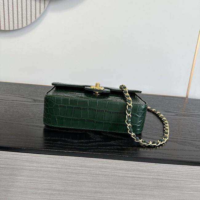 Chanel MINI FLAP BAG Crocodile Embossed 1116 Dark green&gold