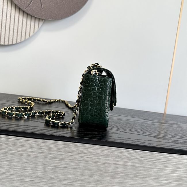 Chanel MINI FLAP BAG Crocodile Embossed 1116 Dark green&gold
