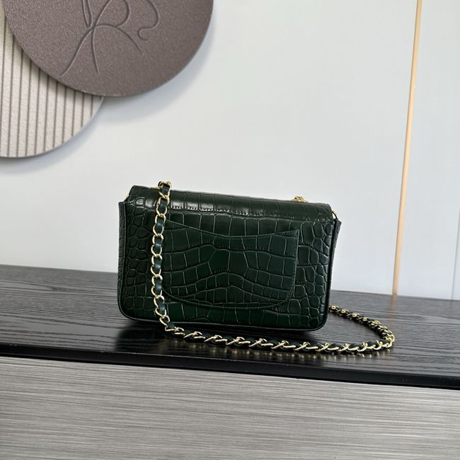 Chanel MINI FLAP BAG Crocodile Embossed 1116 Dark green&gold