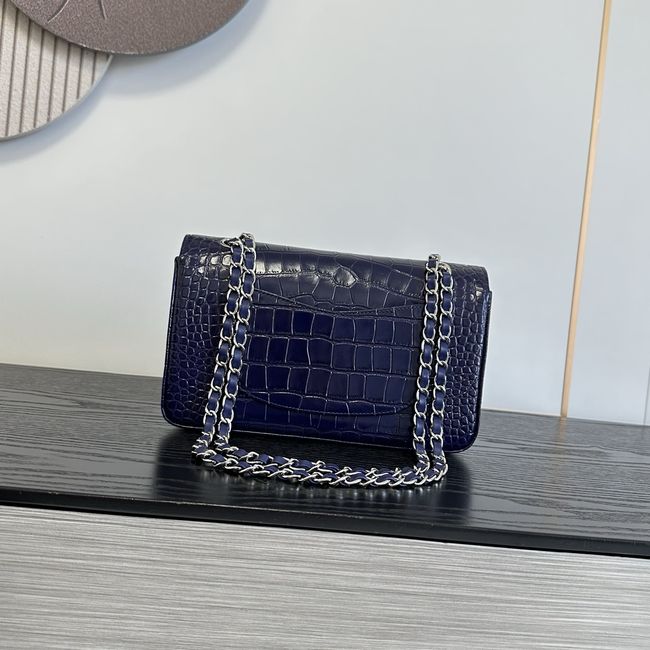 Chanel Small Flap Bag Crocodile Embossed 1112 dark blue&silver
