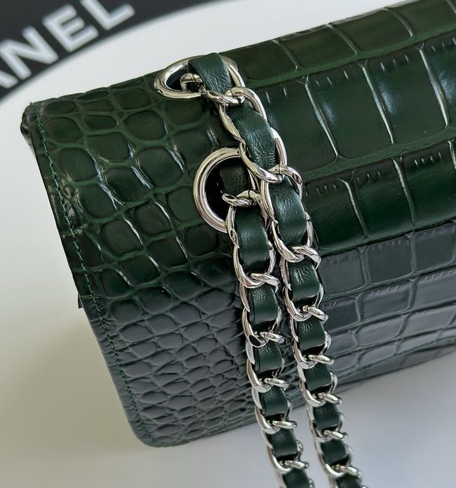 Chanel Small Flap Bag Crocodile Embossed 1112 green&silver