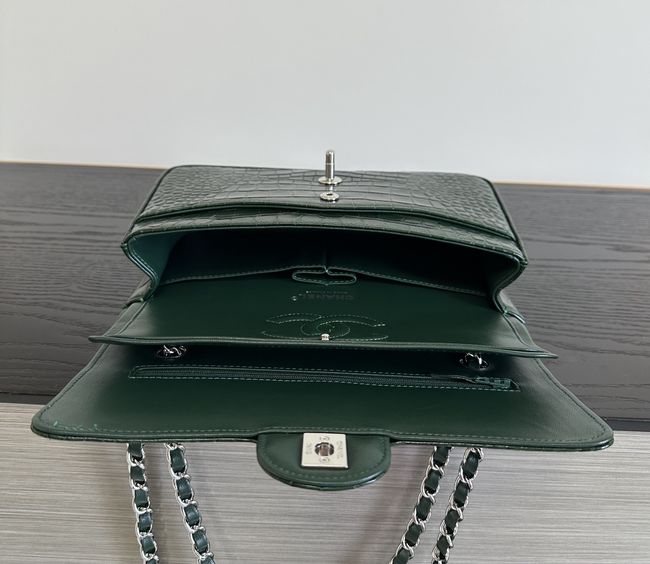 Chanel Small Flap Bag Crocodile Embossed 1112 green&silver
