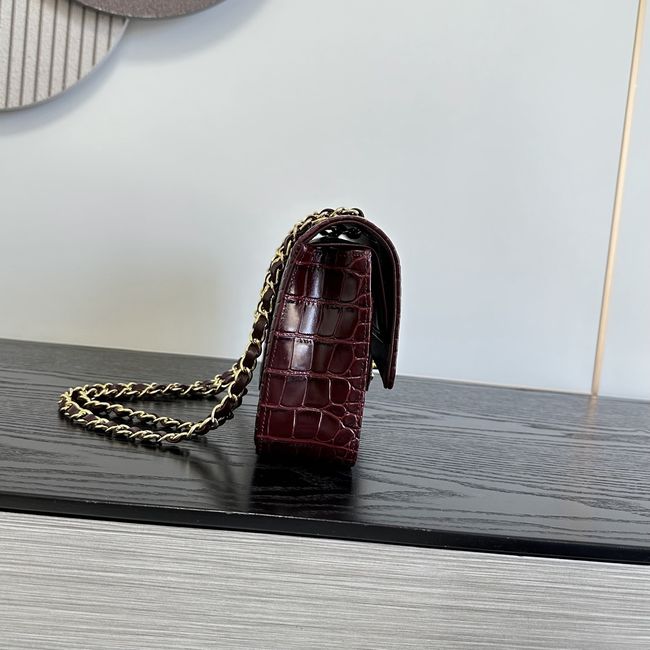 Chanel Small Flap Bag Crocodile Embossed Calfskin 1112 Dark Burgundy Chanel Small Flap Bag Crocodile Embossed Calfskin 1112 Dark Burgundy