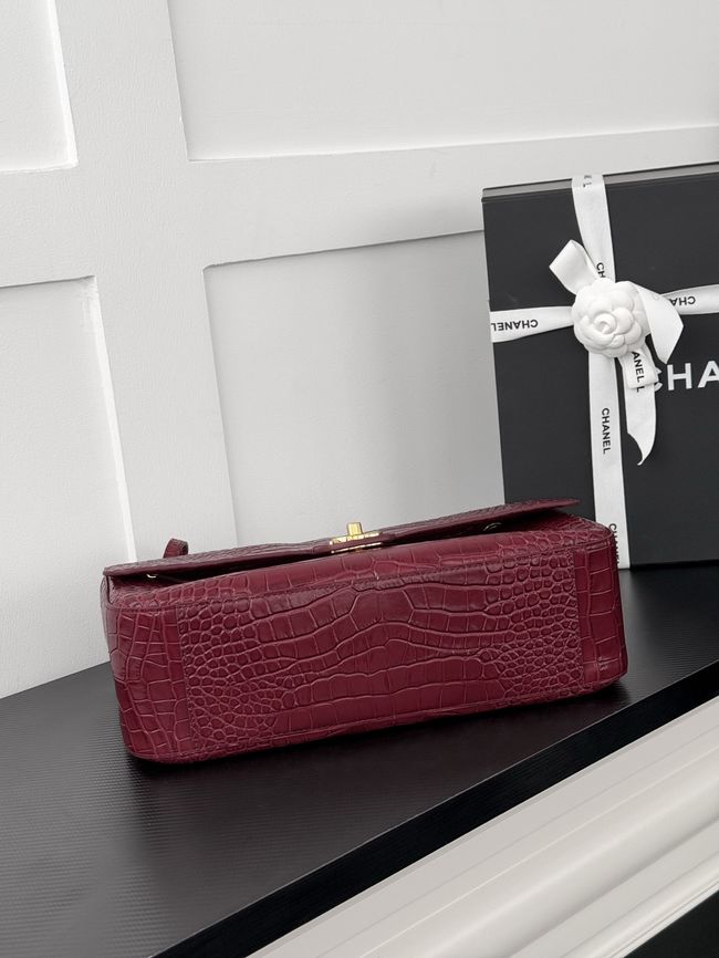 Chanel Crocodile Embossed Maxi Flap bag AS6231 Burgundy&gold-Tone Metal