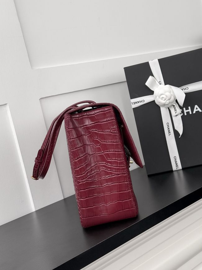 Chanel Crocodile Embossed Maxi Flapbag Calfskin AS6233 Burgundy