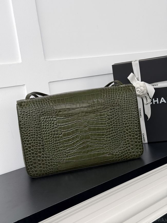 Chanel Crocodile Embossed Maxi Flapbag Calfskin AS6233 dark green