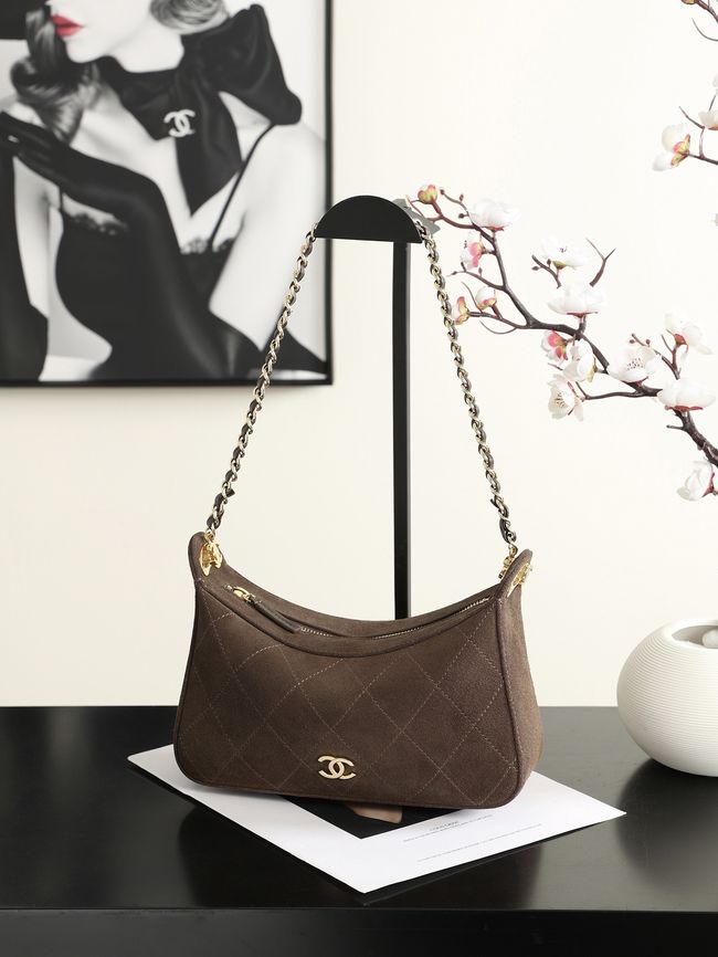 CHANEL Hobo Bag Suede AS6640 dark brown